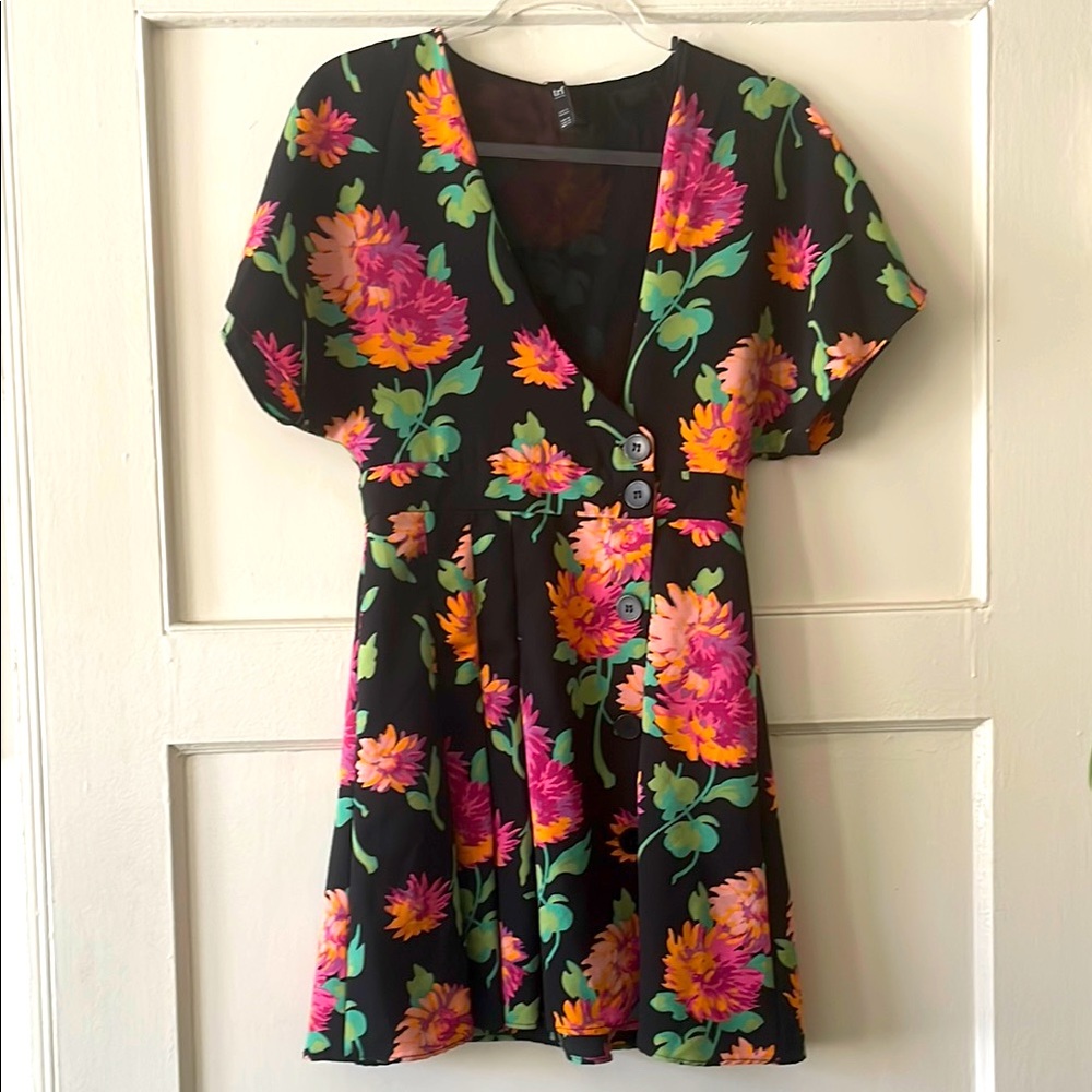 Zara Floral Flowy Black Mini Dress
